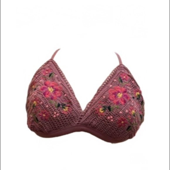 Mauve Crochet Bikini Top with Floral Embroidery Detail  size: large (12-14) - Picture 1 of 5